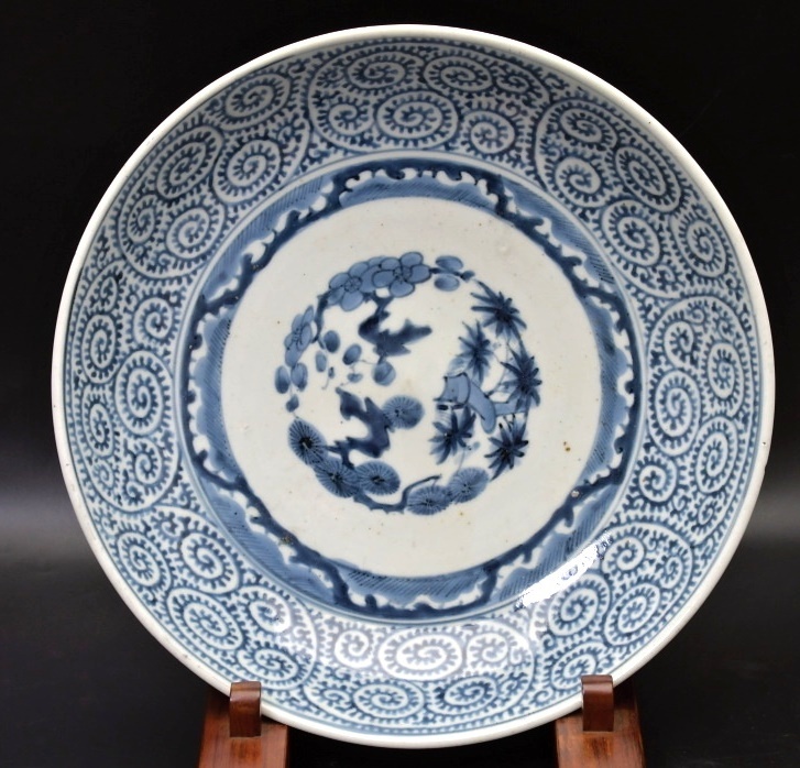 636 古伊万里 蛸唐草文 大皿 染付 江戸時代 古美術 骨董 和食器 和食 飾り皿 古玩
