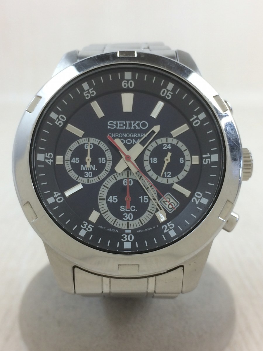 SEIKO◇クォーツ腕時計/アナログ/ステンレス/BLK/SLV/4T53-00C0/海外モデル 