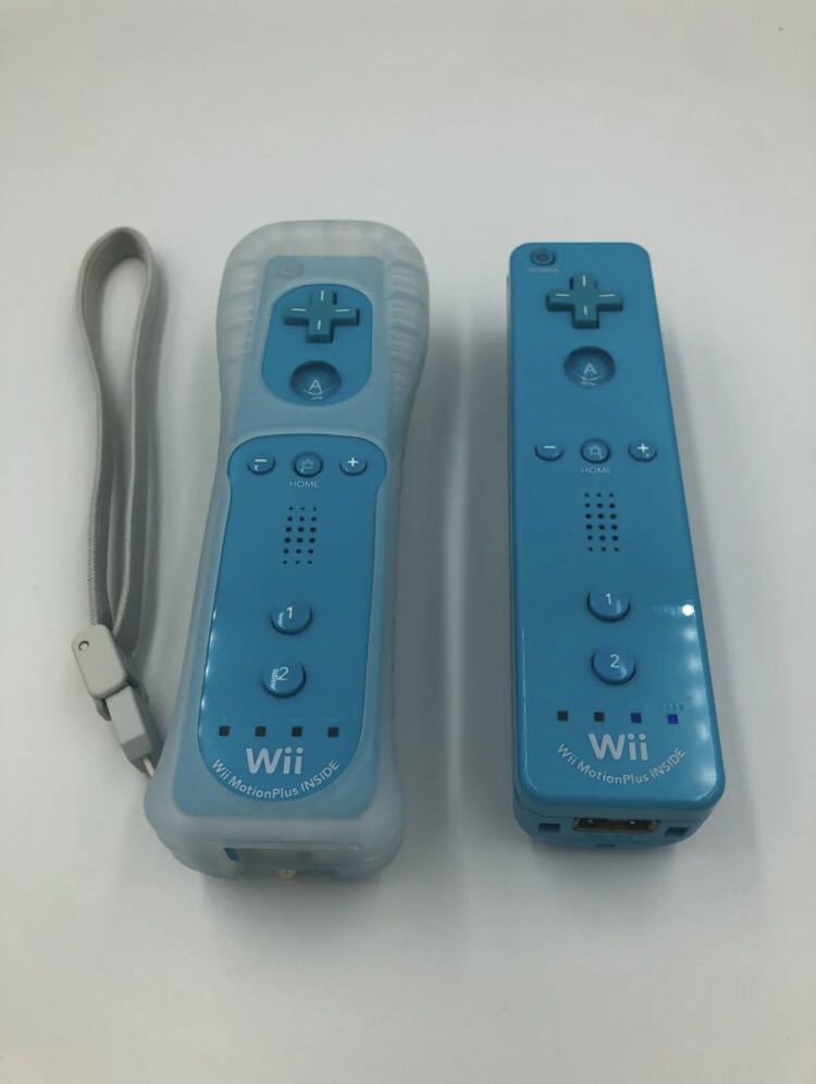 超美品 Wii ウィー リモコン 青 ブルー 任天堂純正品 シリコンカバー