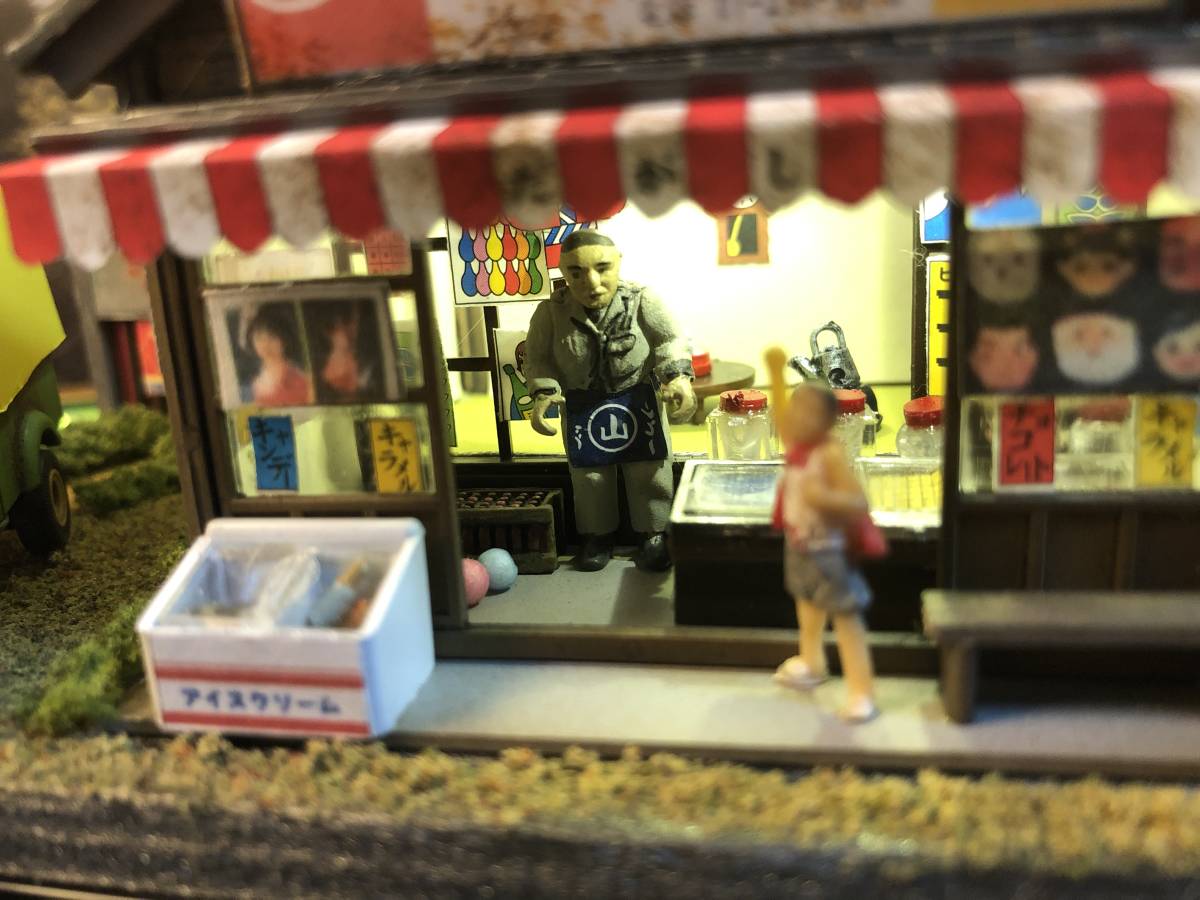 昭和レトロジオラマ風模型 駄菓子屋と自販機 1/24用展示台 ダイハツミゼット付 Yahoo!オークション - 駄菓子屋 1/50 ダイハツ ミゼット LED