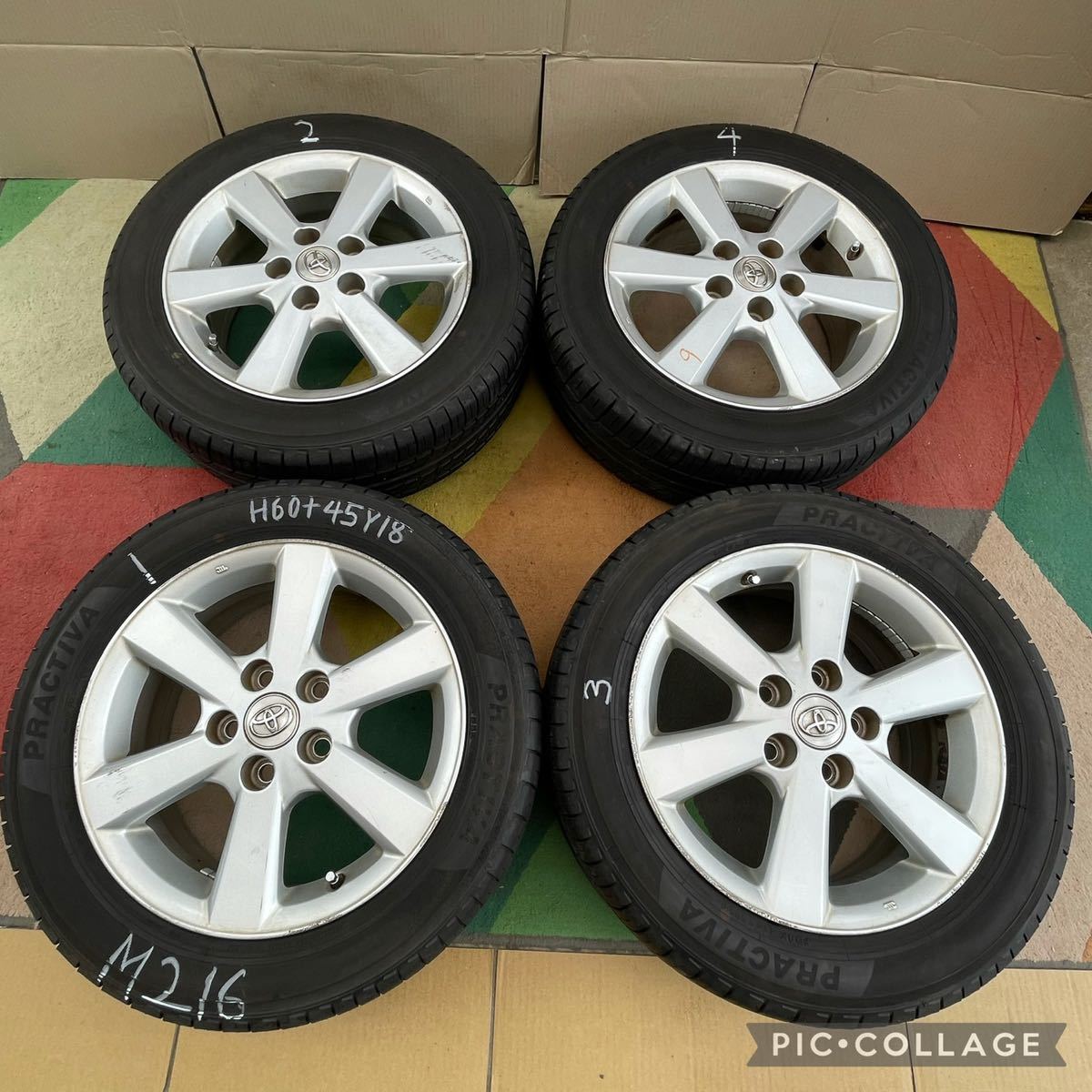 商品番号216トヨタ純正16インチホイール205/55R16 PRACTIVAタイヤ4本セット 16x6.1/2 トヨタ純正ホイール オフセット 45 バリ山_画像1