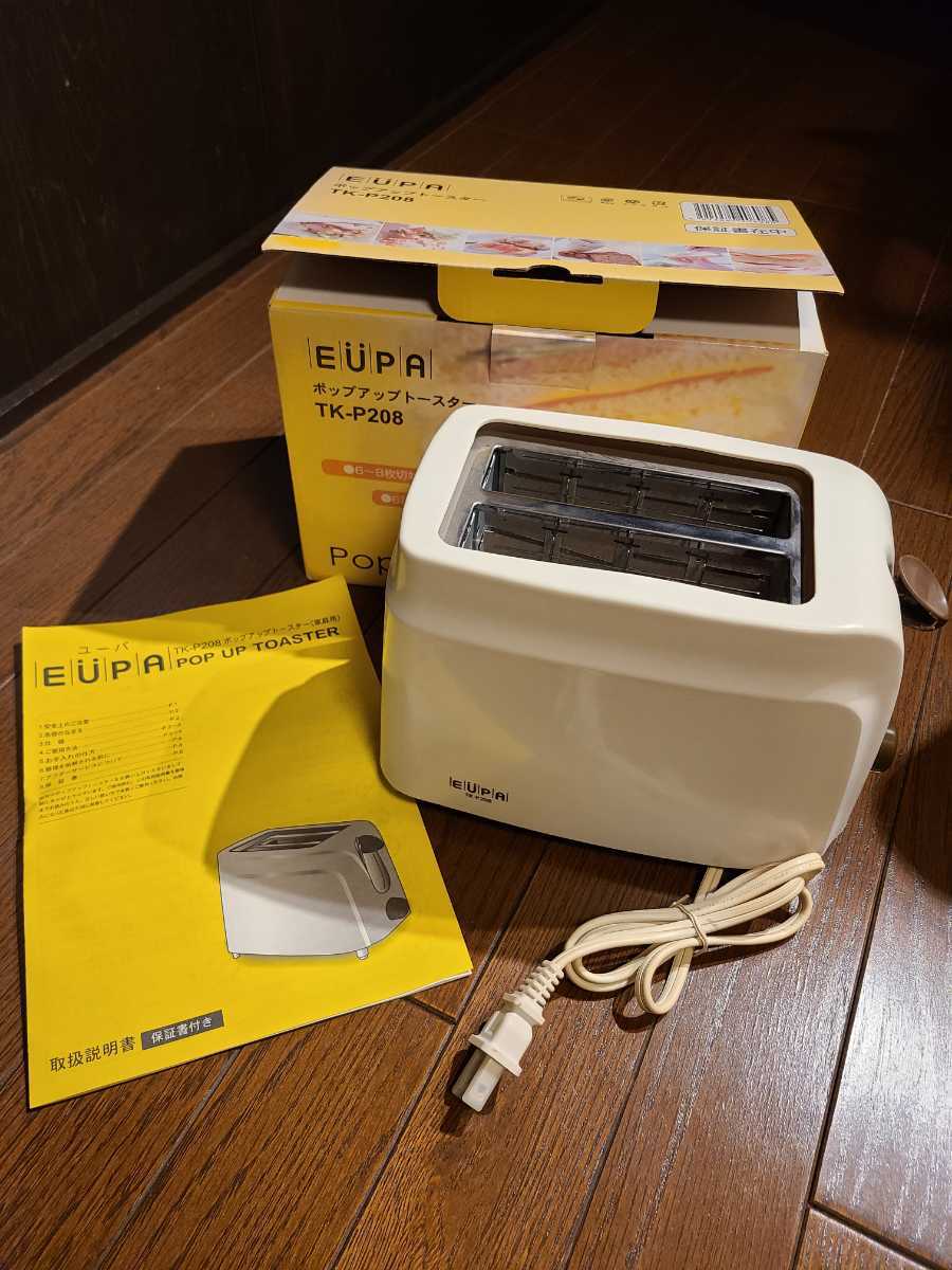 EUPA　ポップアップトースター　TK-P208　新品　箱付き　説明書付き　食パン焼き器　ホワイト　白　取っ手茶色　簡単トースター　お洒落