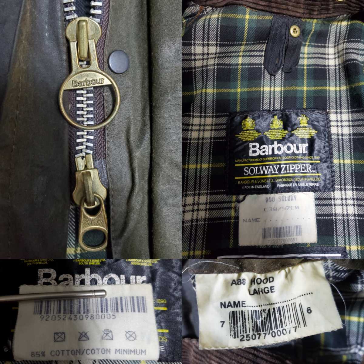 90s 美品 希少なLフード付 バブアー 38 ソルウェイジッパー Barbour