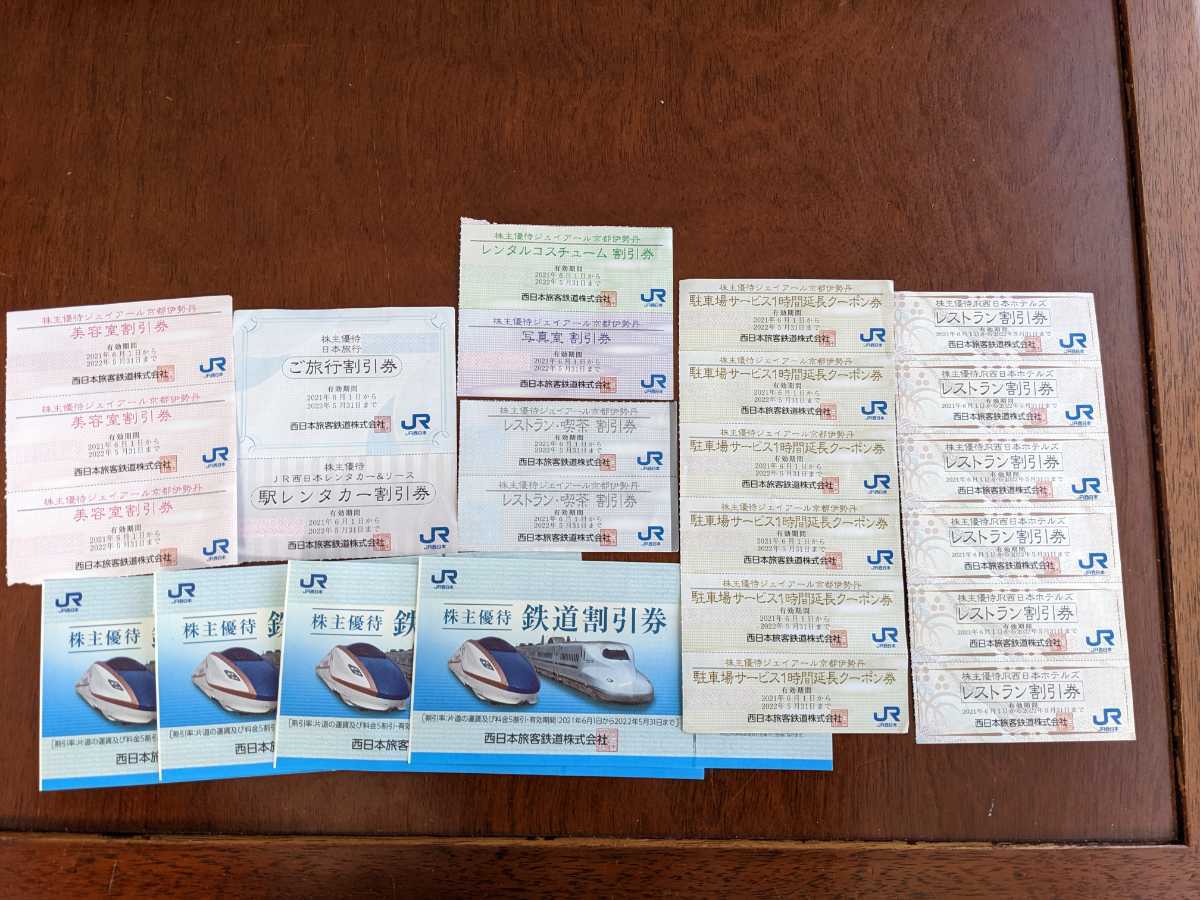JR西日本株主優待券4枚+宿泊割引券1枚、お買い物割引券6枚レストラン