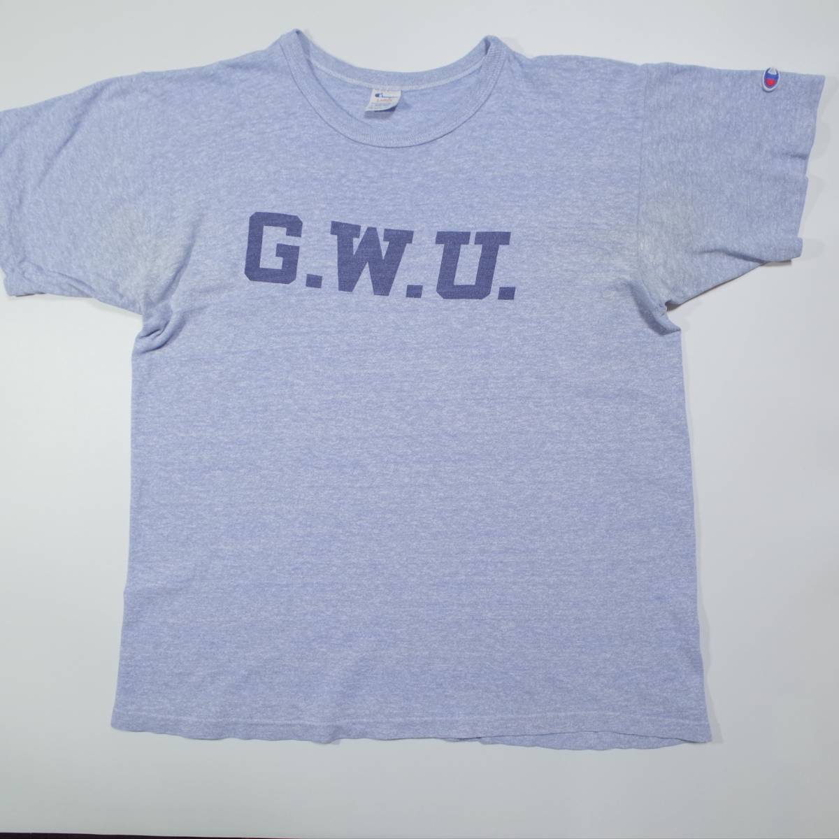 送料無料 champion G.W.U Grorge Washington University 染み込み チャンピオン 88/12 T ブルー Tシャツ ヴィンテージ L made in USA_画像1