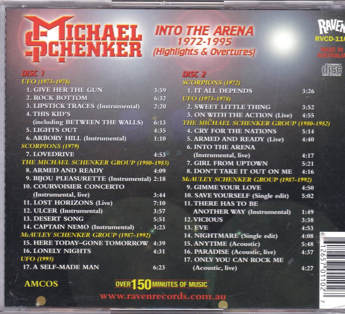 ☆MICHAEL SCHENKER(マイケル・シェンカー)/Into The Arena 1972-1995(Highlights＆Overtures)◆34曲計150分収録のCD2枚組セット◇激レア_画像2