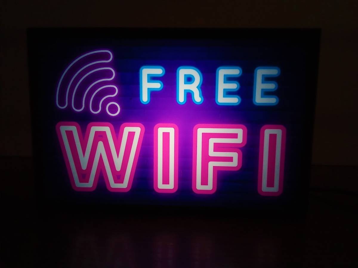 フリー Wi-Fi FREE 電波フリー 携帯電話 タブレット デスクトップ ミニチュア 照明 看板 玩具 置物 雑貨 ライトBOXミニ 電飾看板 電光看板_画像1