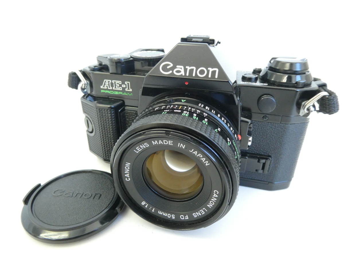 08 60-464884-31 [Y] Canon キャノン AE-1 一眼レフ フィルムカメラ LENS FD 50mm 1:1.8 ブラックボディ  埼60