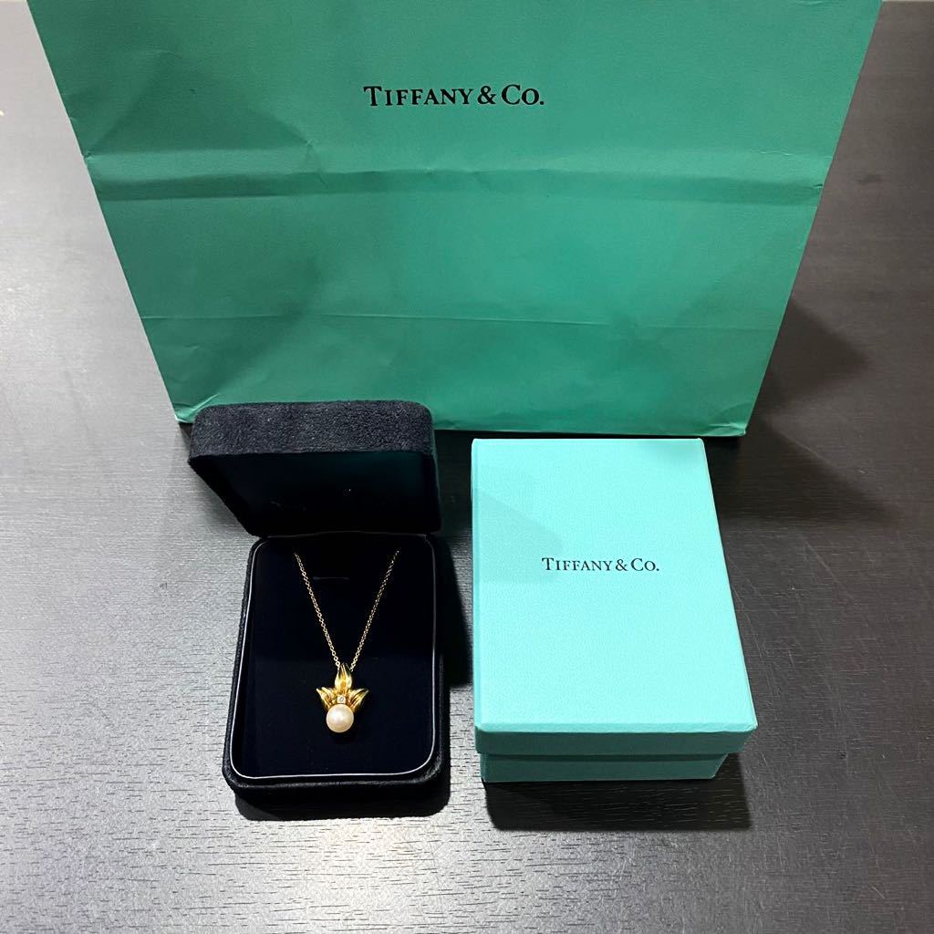 希少　美品　750 Tiffany&Co. ティファニー　天然パール　ダイヤモンド アコヤ真珠 K18　ダイヤ ペンダント ネックレス 　箱