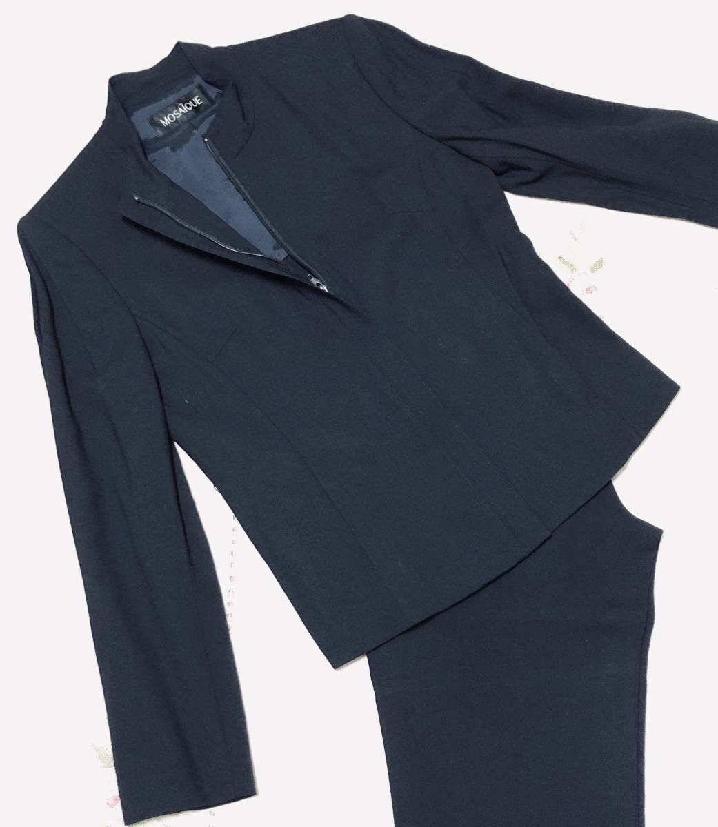 MOSAIQUE モザイク　パンツスーツ　ネイビー　ジップアップスタイル　 セパレートOK　 サイズ9／7　東京スタイル
