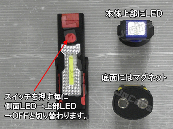 LED ハンディライト 懐中電灯 COB LED＋1LED USB充電式 ３６０°回転 マグネット付き スタンド ３個セット_画像2