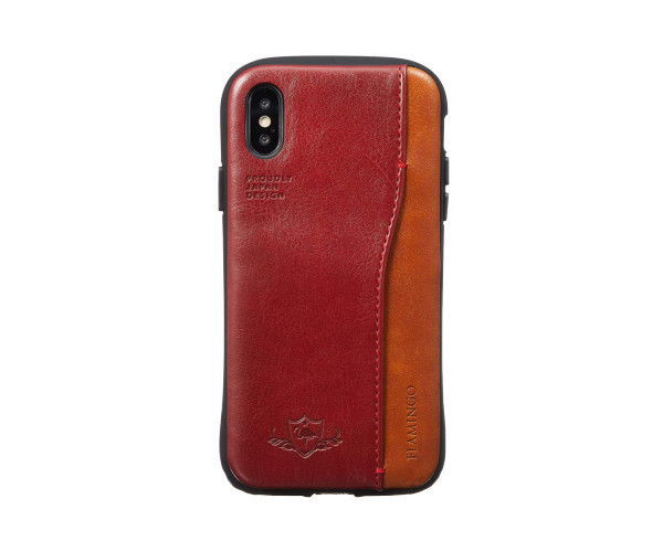 Natural design iPhoneXs X (5.8インチ) 衝撃吸収背面ケース FLAMINGO Red 赤 カードホルダー iP8-FLP02_画像1