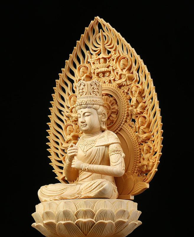 仏教美術 精密彫刻 仏像 手彫り 木彫仏像 大日如来座像 高さ約28cm