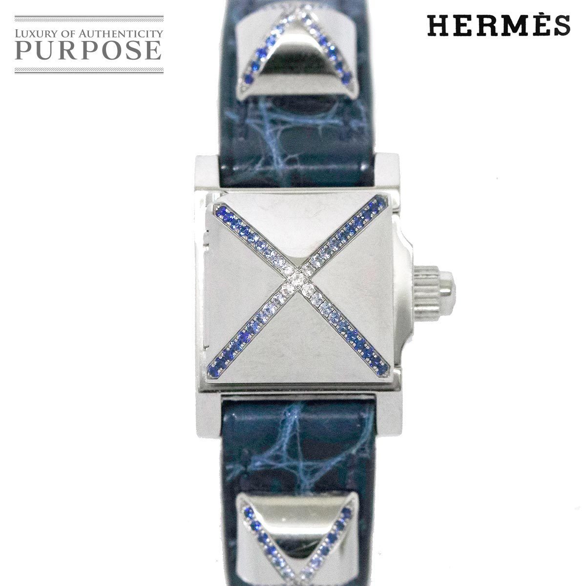 エルメス 新色追加 HERMES メドール ミニ 12周年記念イベントが ME2 133 レディース 腕時計 ピラミッド 文字盤 スタッズ サファイヤ クォーツ シルバー 90111730