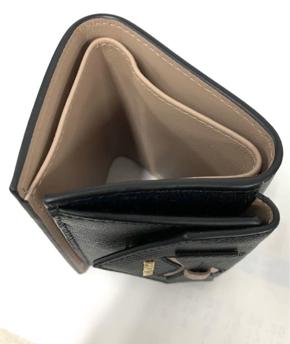 PRADA 1MH021 箱付き ブラック系 ピンク系 リボン 三つ折り財布