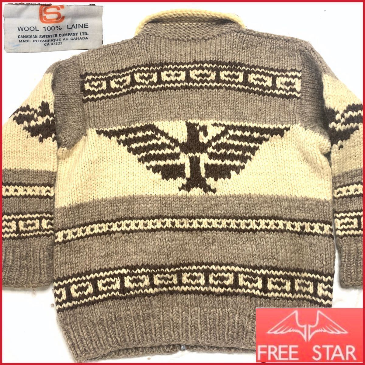 即決☆canadian sweater☆L表記 3L位 カナダ製 カウチンセーター サンダーバード カナディアンセーター カウチンニット イーグル 