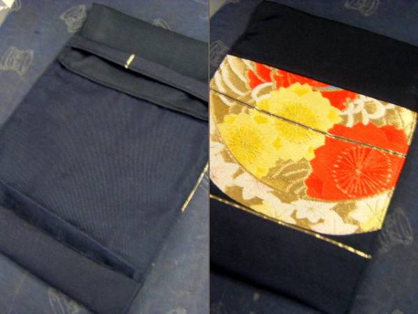 yu float [ silk * obi remake * hand made ] book cover * black ground * red flower yellow flower * separate volume 