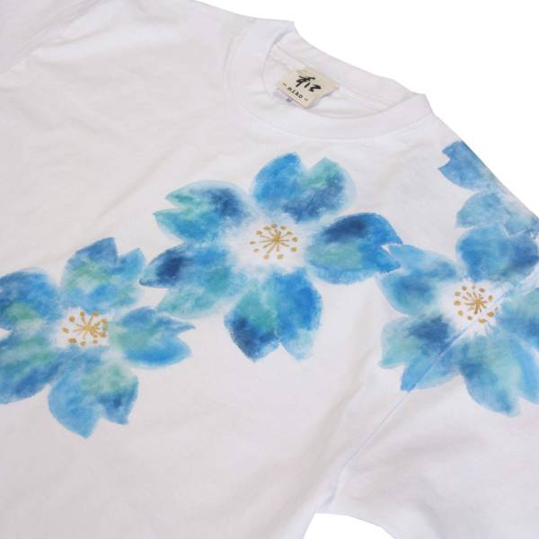 メンズ Tシャツ Mサイズ 白 舞桜柄 Tシャツ ハンドメイド 手描きTシャツ 和柄　手描きで描いた桜柄のTシャツ