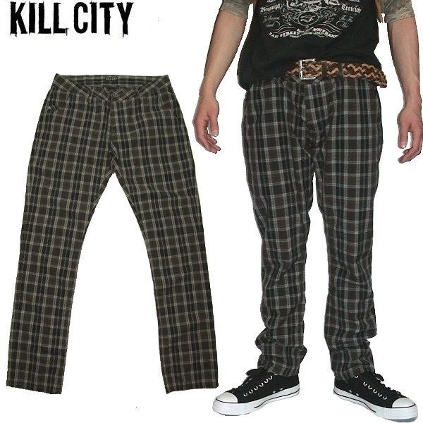 ★激安セール新品即決ロンハーマン扱い有名バンド着用 元サルベージ KILL CITY killcity キルシティ スリムストレート チェックパンツ W32