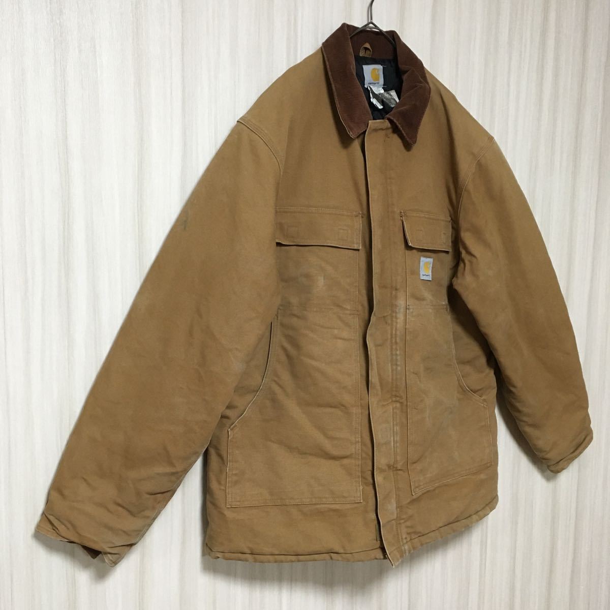 カーハート carhartt USA製 ロゴ ダック生地 裏地キルティング 襟コーデュロイ ジップアップ アクティブジャケット チョアコート