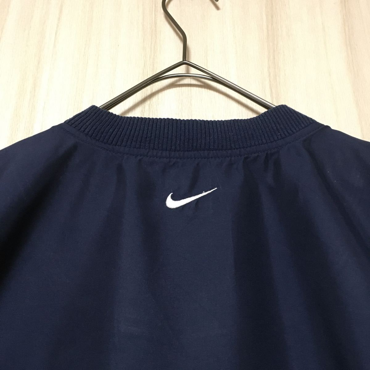 NIKE ナイキ GOLF ゴルフ プルオーバー ナイロンベスト ワンポイント刺繍ロゴ 紺 ネイビー 水色 ライトブルー リブ付 XL