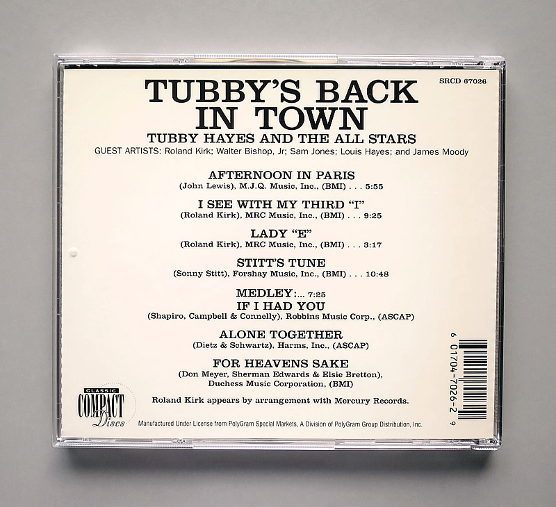 GOLD CD) Tubby Hayes And The All Stars 『Tubby´s Back In Town