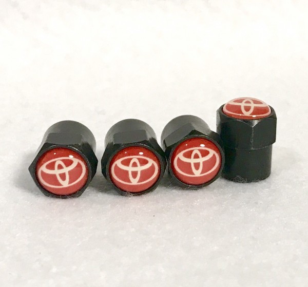 送料無料 ブラック仕様 トヨタ ロゴ赤 エアーバルブキャップ(30系 ヴェルファイア 新型 アルファード エスティマ エスクァイア に適合）_画像1