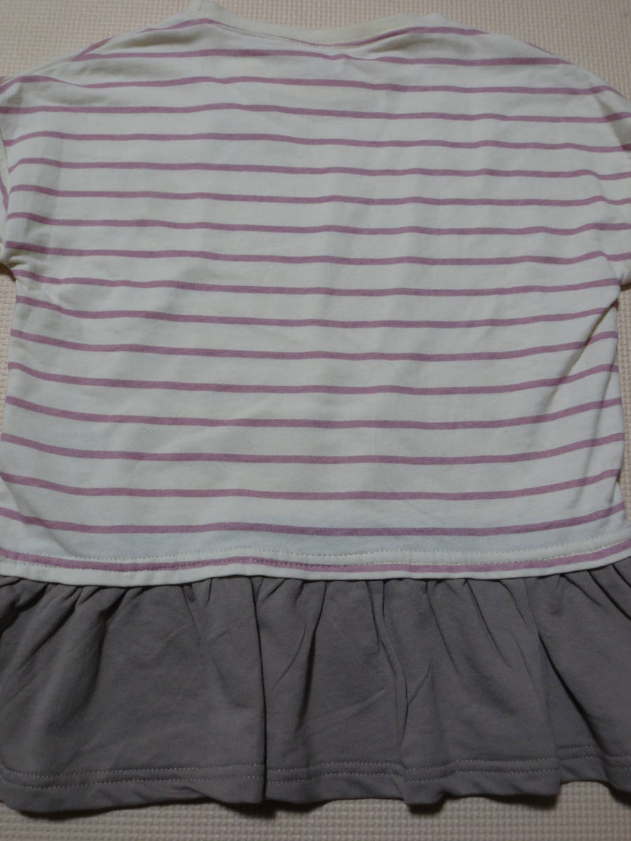 新品 130 裾フリル 長袖Tシャツ 綿100% ピンク ボーダー柄 チュニック 薄手トレーナー 小学生 女の子 小学生 春物 120cm～ 送料無料_画像2