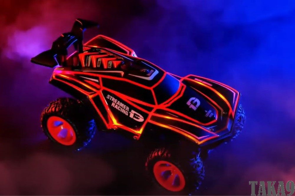 ラジコンカー LEDライト イルミネーション カーボン柄 RCカー オフロード 4WD 1/12 蛍光ミスト噴射 大人も楽しめる おもちゃ DEERC 336-86J