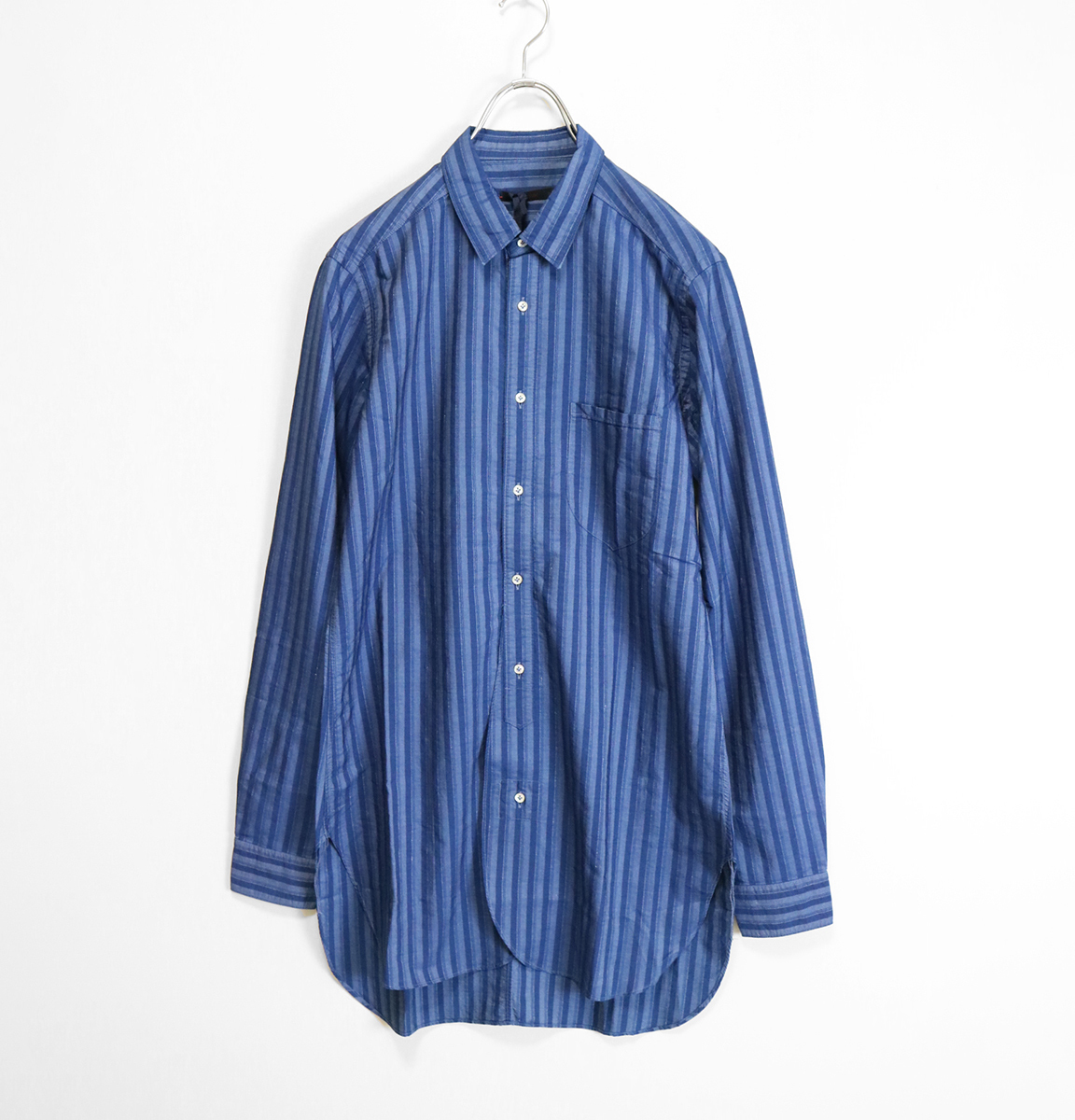 ☆新品 THE GIGI ◆リネンブレンド ストライプシャツ 袖シャツ ネイビー サイズ39 (下げ札付) ロング ザジジ ◆P66のサムネイル
