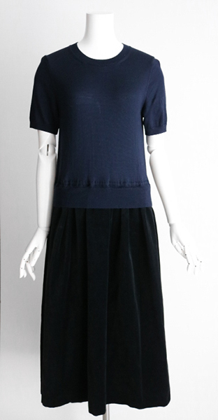 COMME des GARCONS SHIRT ギャルソンシャツ◆ニットトップス＆ベルベットスカート ドッキングワンピース (紺×黒 Sサイズ)ドレス◆ZX7