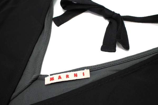 MARNI マルニ (素敵なデザイン）レイヤード ワンピース ドレス グレー×ブラック サイズ38 ノースリーブ バックリボン 切替◆XE12_画像3