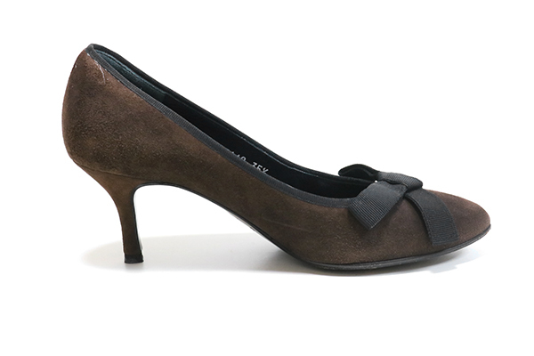 BRUNO MAGLI * suede leather pumps Brown ( size 35.5) ribbon round tu heel shoes shoes Italy made Bruno Magli *Z-2