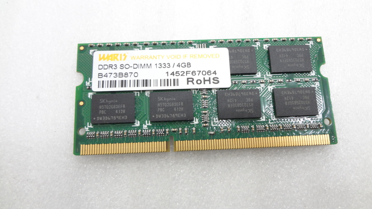ノートパソコン用 WARIS DDR3 PC3-10600S 4GB 中古動作品(両+)