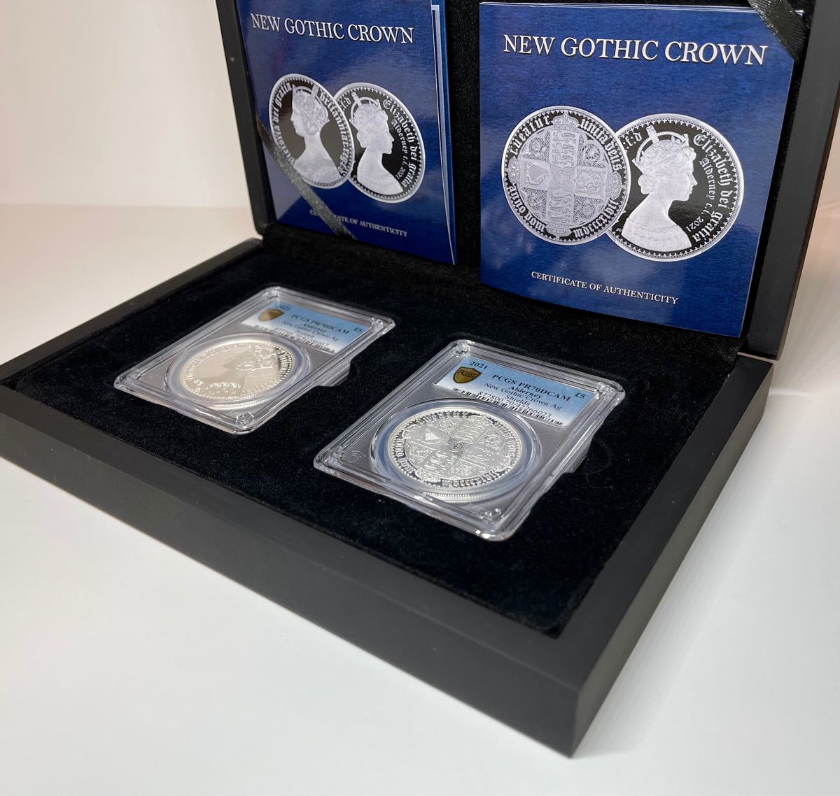 【最高鑑定】2枚セット 2021 オルダニー ニュー・ゴチック・クラウン 5ポンド 銀貨 PCGS ゴシック イギリス エリザベス