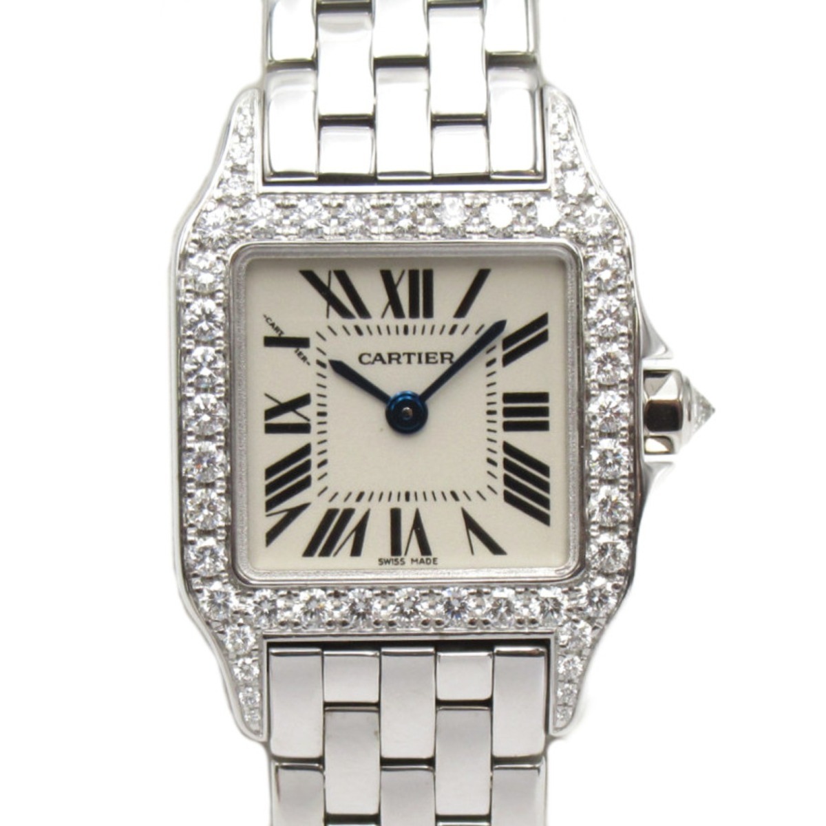 CARTIER 素晴らしい カルティエ 公式 腕時計 サントス ドゥモワゼル ダイヤモンドベゼル ホワイト系 中古 ホワイトゴールド K18 750