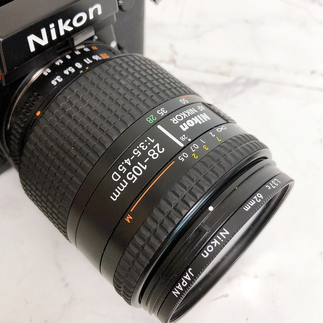 良品 ニコン F3/T カメラ レンズ TTLガンカプラー フィルター レンズフード付き（AF NIKKOR 28-105㎜  1：3.5-4.5D）動作未確認 ジャンク