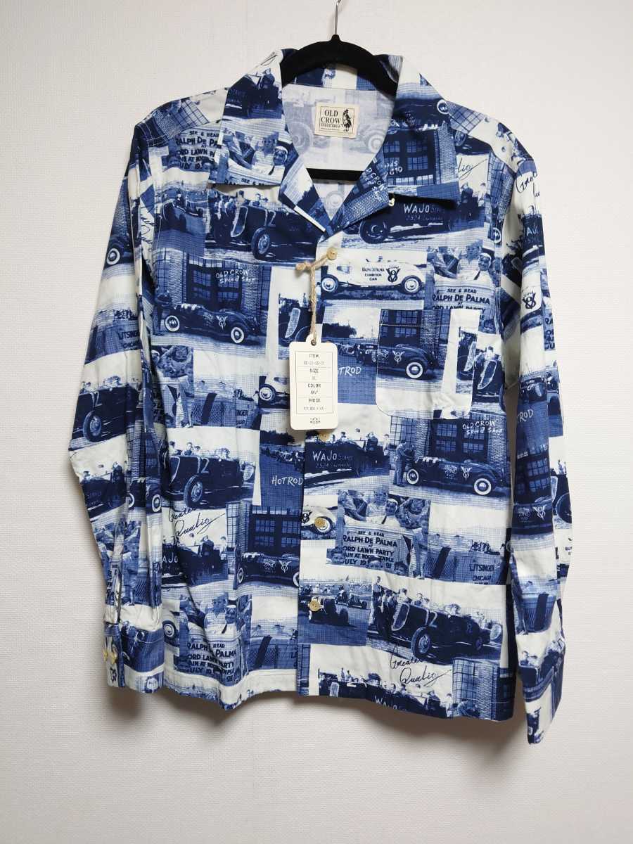 新品 OLDCROW オールドクロウ オープンカラーシャツ 長袖 XL ネイビー