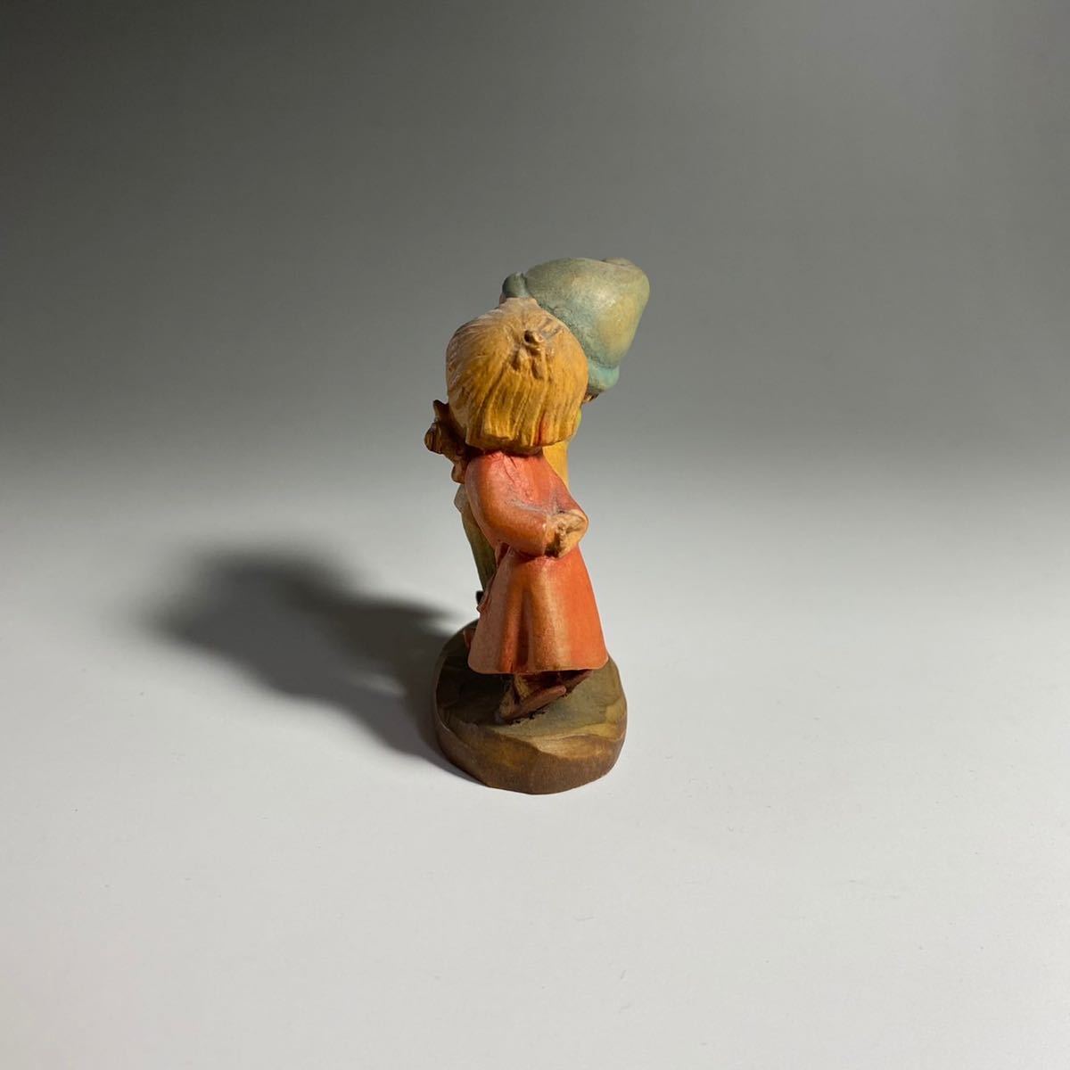 アンティーク【ANRI】アンリ 木彫人形 笛を吹く少年少女 高8cm / 置物飾り物 ヴィンテージ 人形 インテリア_画像4