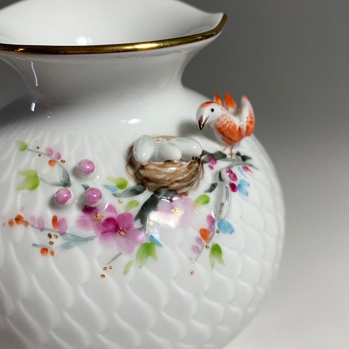 ★最高級陶磁器 マイセン Meissen 波の戯れ 小鳥 花入 花瓶 小瓶 陶磁器 ドイツ 卵 巣 立体 愛らしい作品 美術品 西洋美術 置物 インテリアの画像3