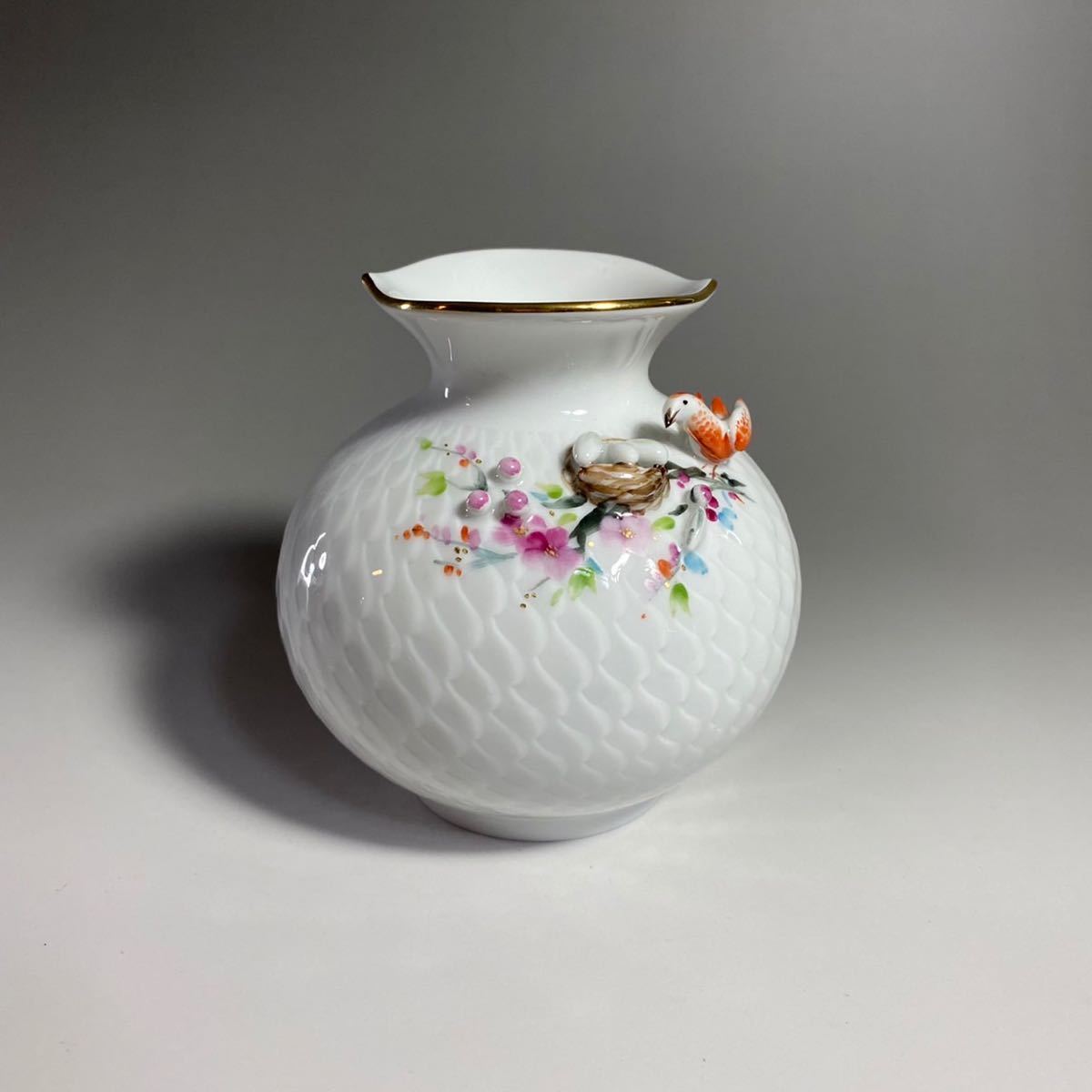 ★最高級陶磁器 マイセン Meissen 波の戯れ 小鳥 花入 花瓶 小瓶 陶磁器 ドイツ 卵 巣 立体 愛らしい作品 美術品 西洋美術 置物 インテリアの画像1