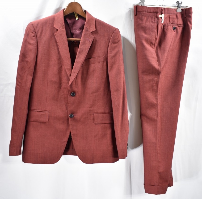PAUL SMITH】英国生地上質モヘヤ混ウールスーツM赤茶B250ポールスミス