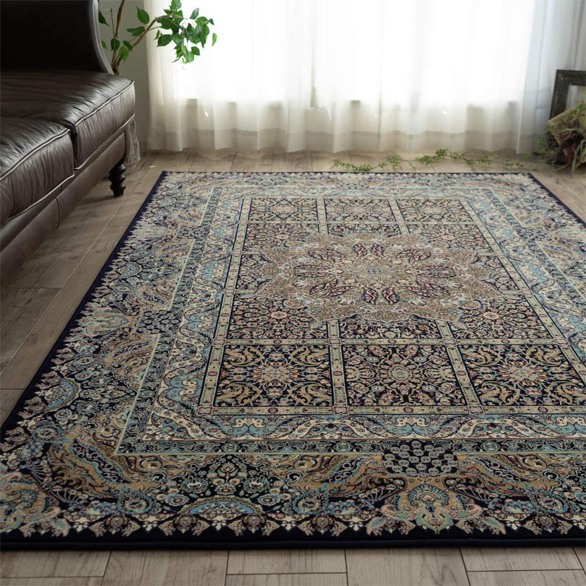 送料無料 高密度 メダリオン ヘシティウィルトン織り 約200×250cm 3畳 ブルー 高級 ペルシャ 柄 最新な クラシックデザイン 絨毯 お気に入 美しい