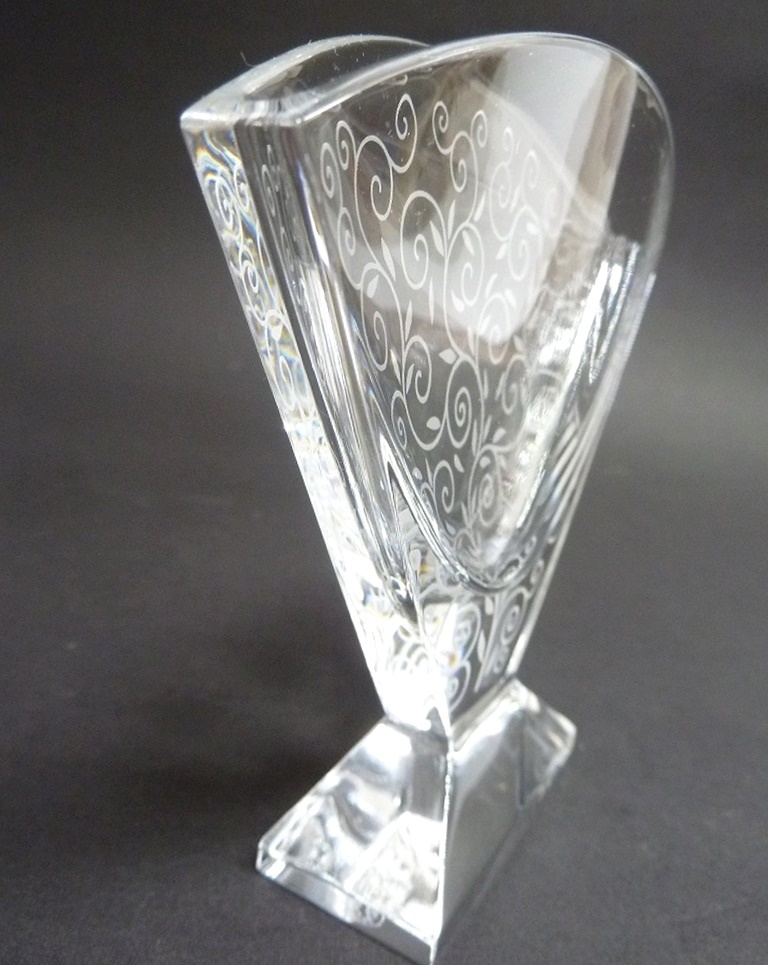 ( BM) Baccarat/バカラ クリスタルガラス(0113-⑤)ランデブー 花瓶 フラワーベース 扇型 唐草 ツタ模様 廃盤品 希少 レア