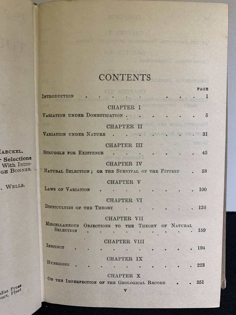 『HI 洋書 希少 戦前 1929年？「The Origin of Species 種の起源 No. 8 」チャールズ・ダーウィン：著作 Thinker's Library』_画像3