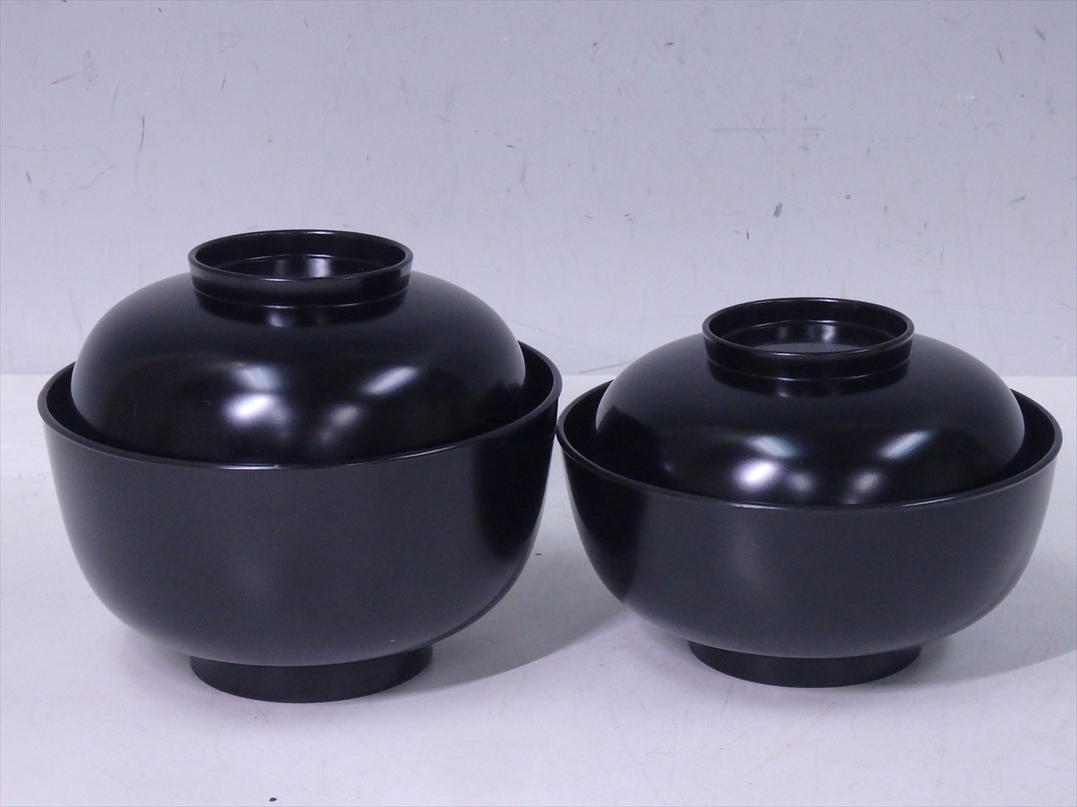 四つ椀 漆器 飯椀 汁椀 木製 5セット 丸盆二枚 茶道具 美品 紙箱 - www