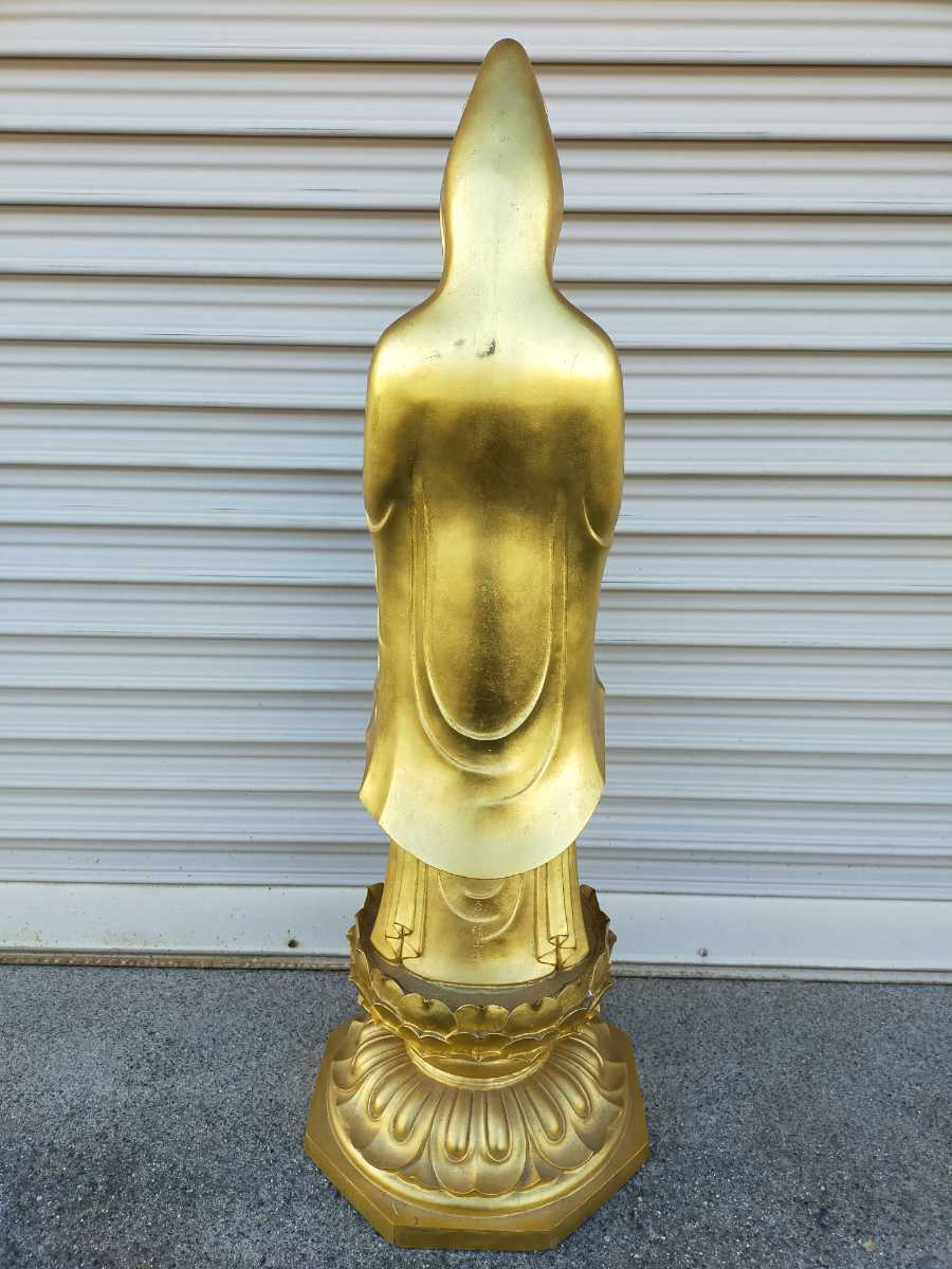 超特大 黄金 観音菩薩像 ブロンズ像 在銘 大仏師 晴山作 銅製 真鍮製 