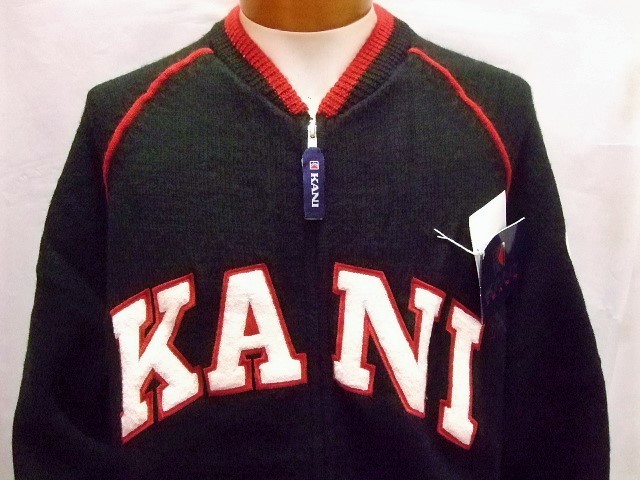 【KARL KANI/カールカナイ】ロゴワッペン フロントジップ セーター BLACK/RED Size:L 新品 デッドストック/希少/大き目/アウトドア/ウール_画像4