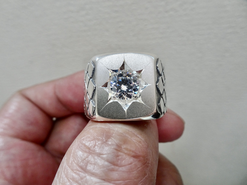 仁尾彫金『一つ星ジルコニア、パイソン印台リング』ハンドメイド209
