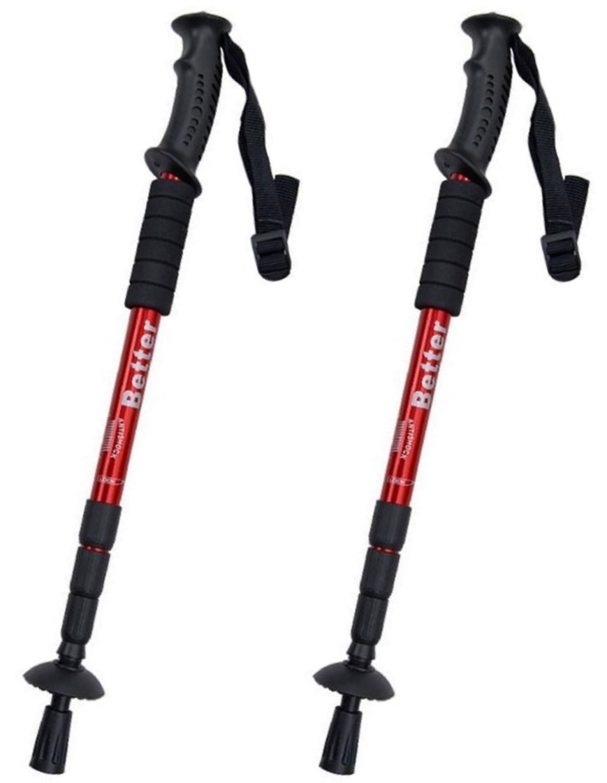 軽量アルミ製◆登山用トレッキングポール◆ストック ステッキ 杖 2本セット ウォーキング ハイキング レッド 赤 ZCL068